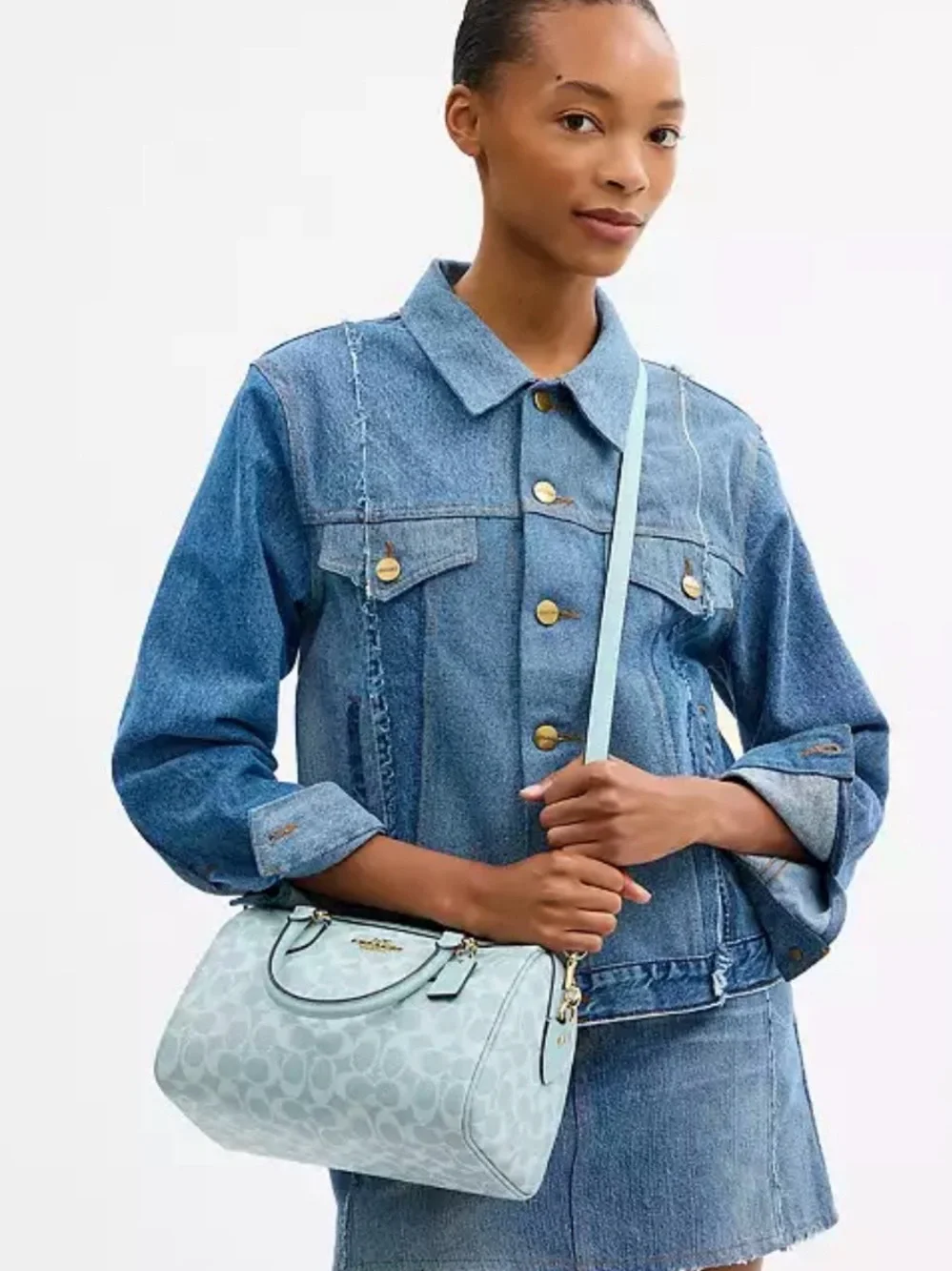 🩵Coach NWT Light Blue Signature C Canvas Rowan Satchel with Gold Hardware